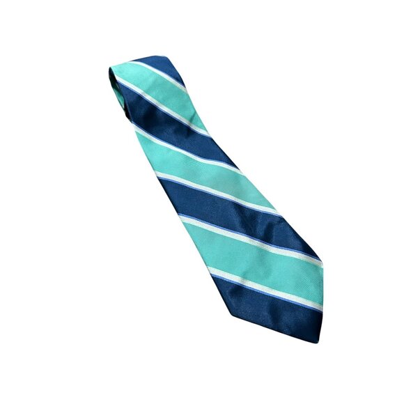 Club Room Striped Silk Necktie Navy Blue Green White Diagonal Stripe Classic - Picture 1 of 8